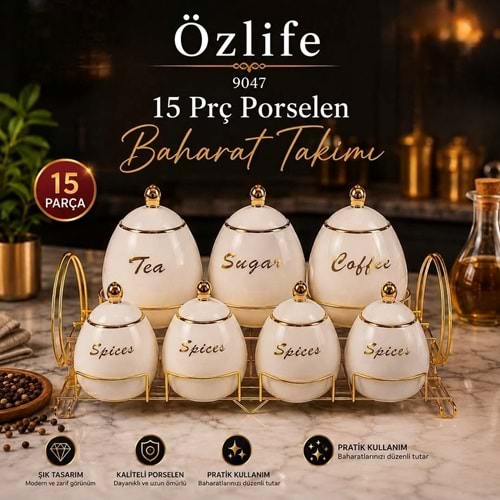 Özlife 9047 15 Prç Porselen Baharat Takımı (4 Adet)