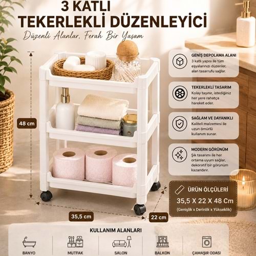 Porsıma 73-1 Rafyt Geniş 3 Katlı Düzenleyici Beyaz