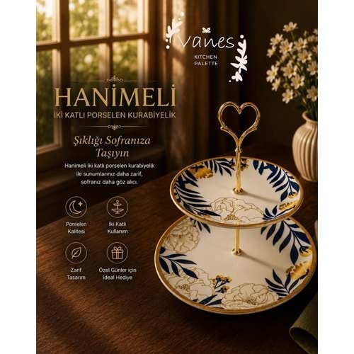 Vanes Vns3018 İki Katlı Porselen Kurabiyelik (6 Paket)