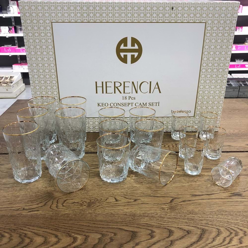 Herencıa 18 Pcs Keops Bardak Seti Altın Yaldız (4 Paket)