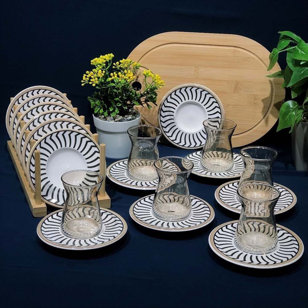 Vanes 42451 12 Parça Hatır Çay Seti Füme (6 Paket)