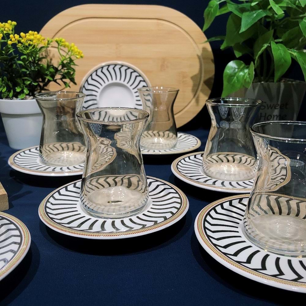 Vanes 42451 12 Parça Hatır Çay Seti Füme (6 Paket)