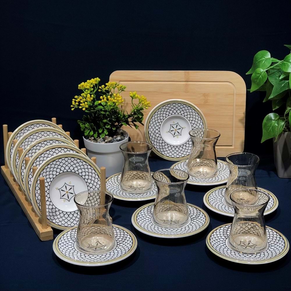 Vanes 42451 12 Parça Hatır Çay Seti Füme (6 Paket)