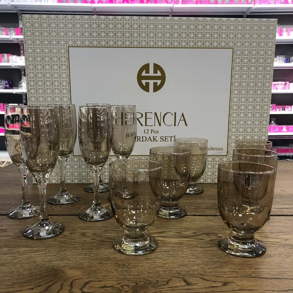 Herencıa Mis-Tog 12 Pcs Bardak Seti Füme Lüster (4 Paket)