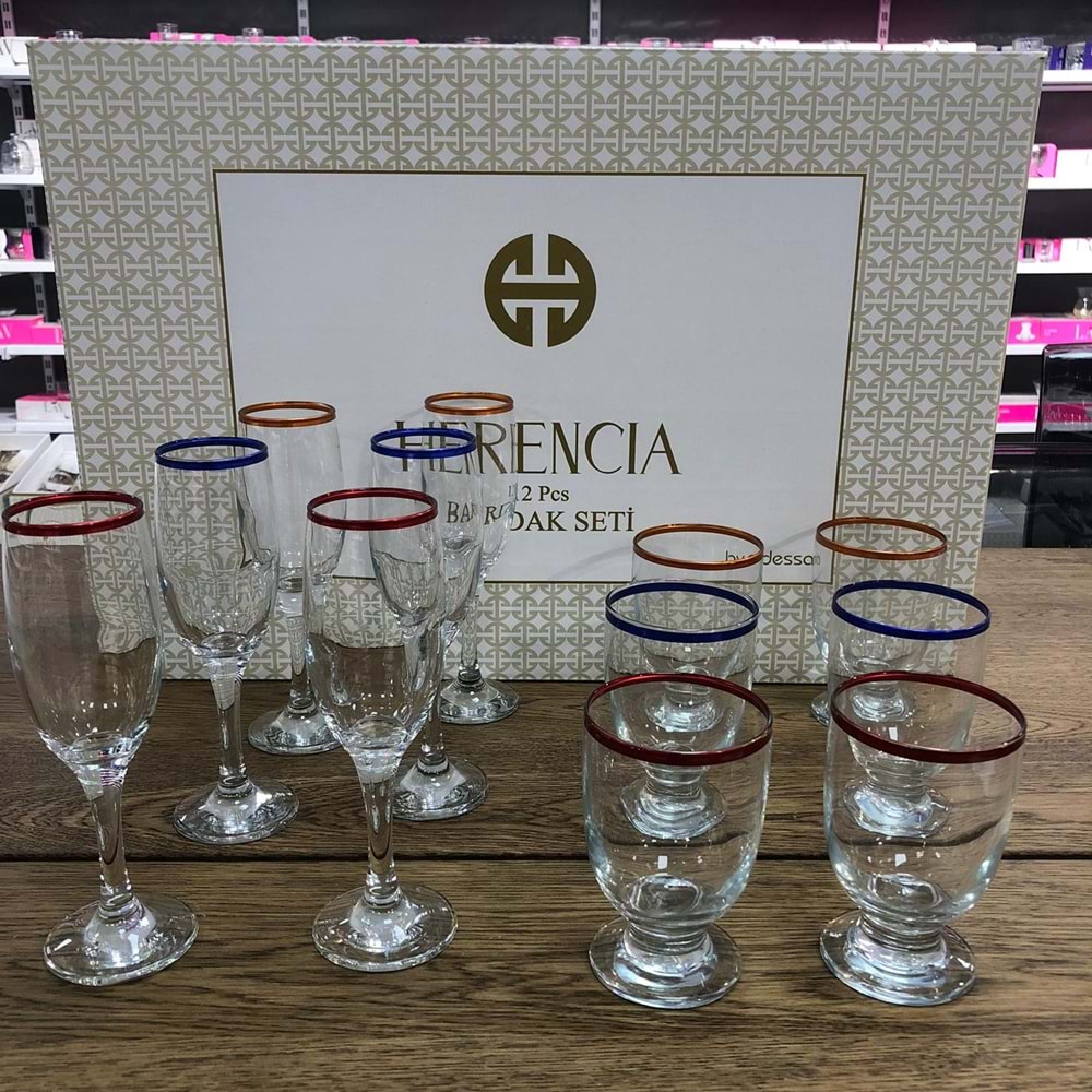 Herencıa Mis-Tog 12 Pcs Bardak Seti A.B. 3 Renk (4 Paket)