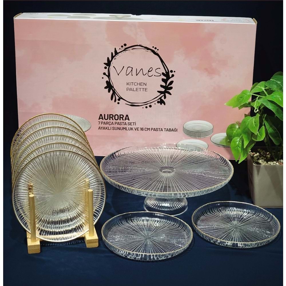 Vanes Linea 7 Parça Ayaklı Sunumluk Yaldızlı (4 Paket)