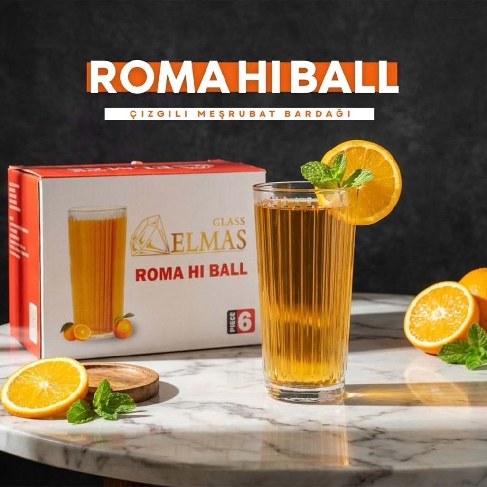 Elmas Roma Uzun Çizgili Su Bardak (8 Paket)