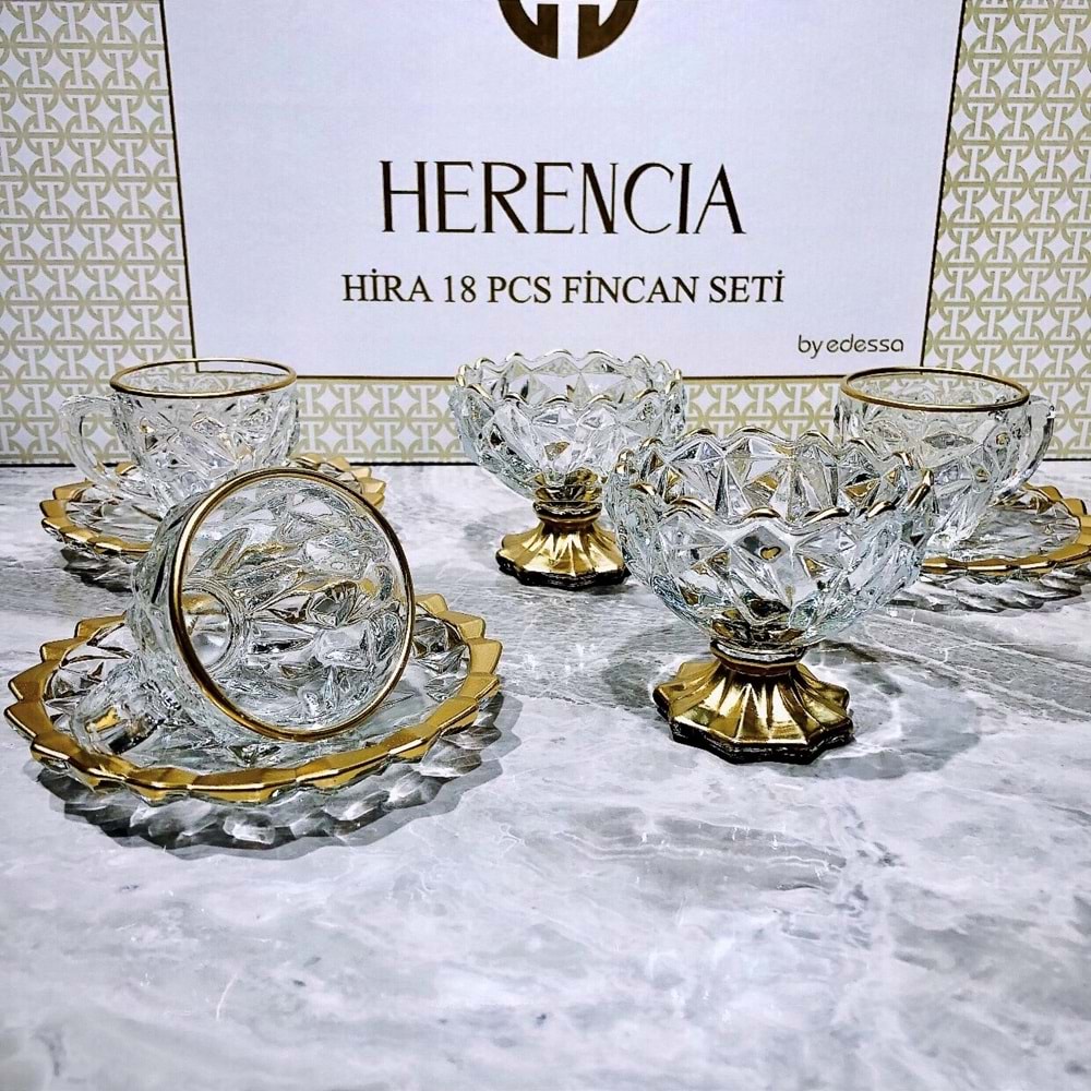 Herencıa Hira 18 Parça Fincan Seti Ağız Gold (4 Paket)