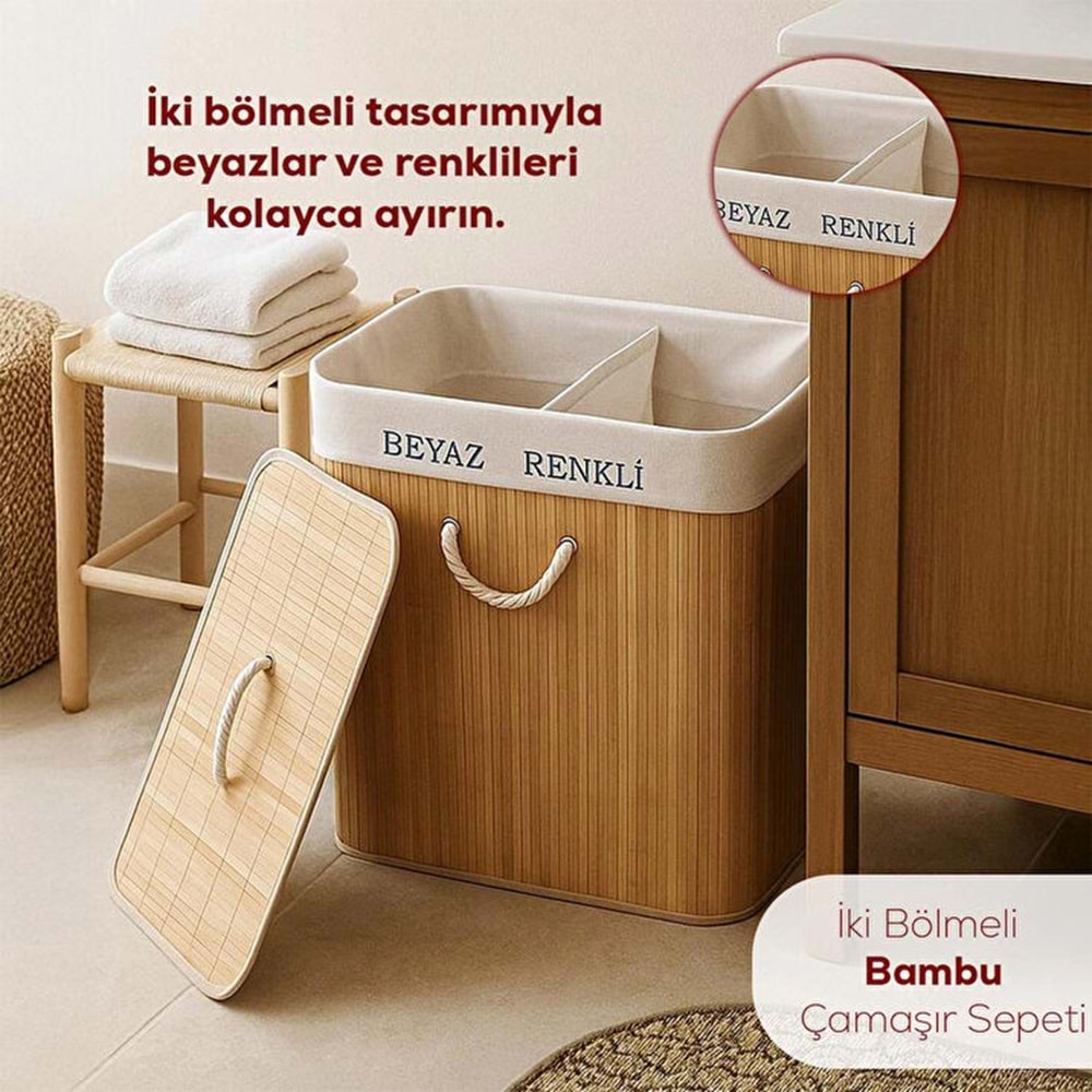 Pablito Pbt-440 Bambu Dikdörtgen Cam Sepet 31*51*54.5 (Balon)