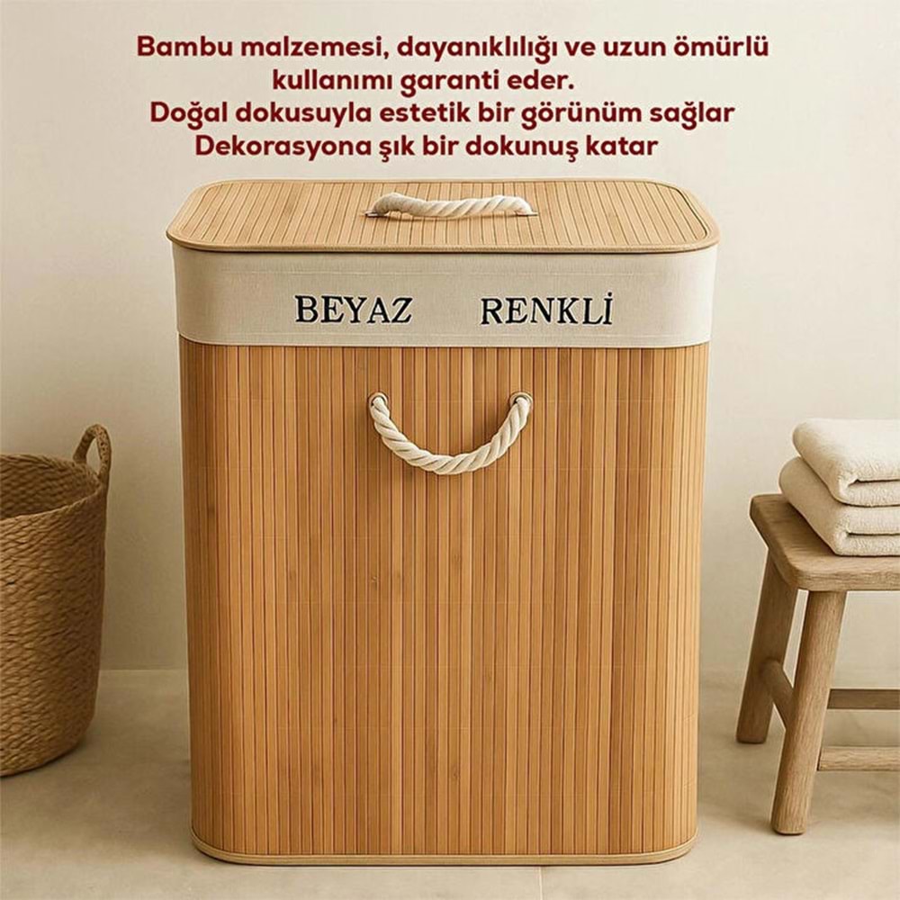 Pablito Pbt-440 Bambu Dikdörtgen Cam Sepet 31*51*54.5 (Balon)