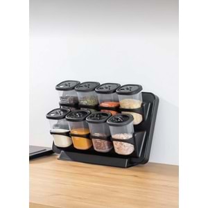 Porsima 1121 Siyah 8 Li Karma Stand Baharatlık (8 Döner Kapak)