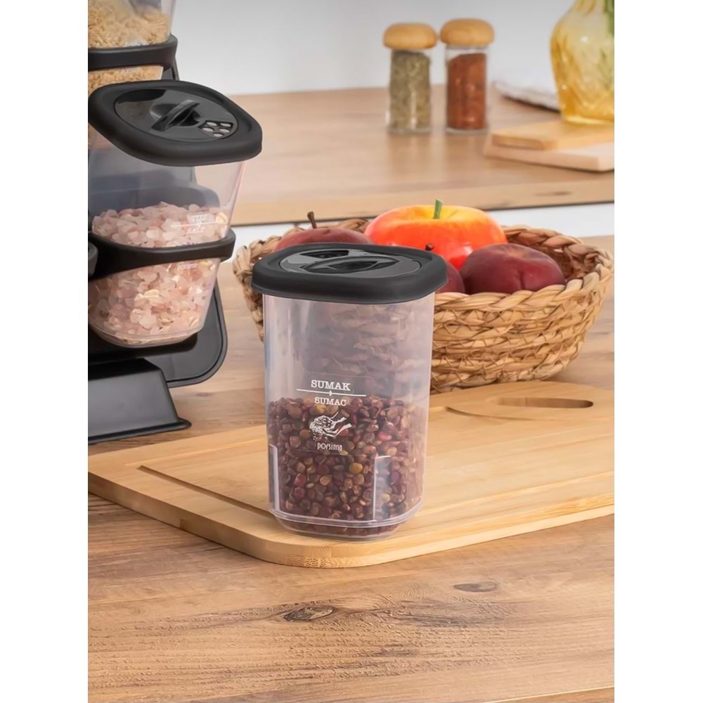 Porsima 1121 Siyah 8 Li Karma Stand Baharatlık (8 Döner Kapak)
