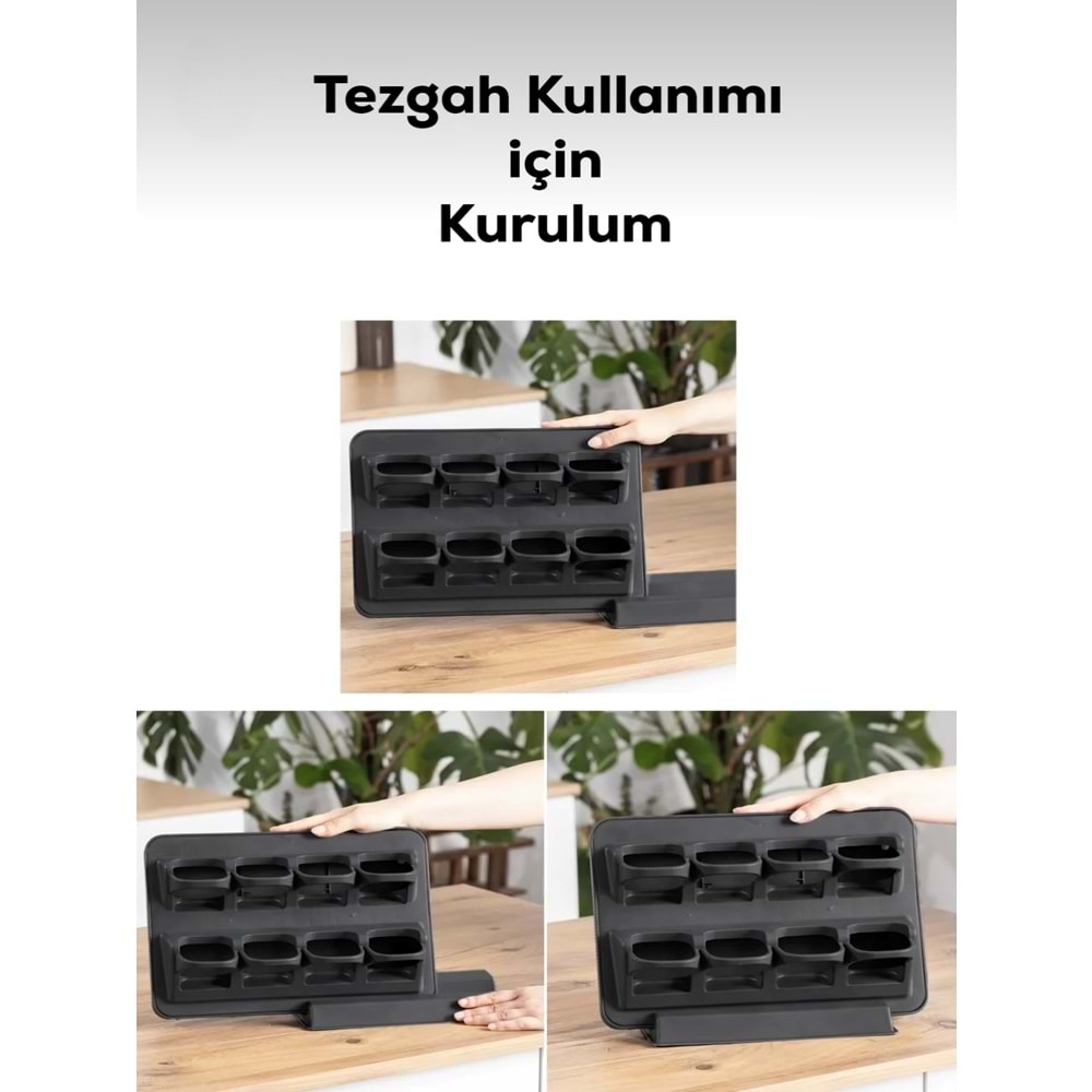 Porsima 1121 Siyah 8 Li Karma Stand Baharatlık (8 Döner Kapak)