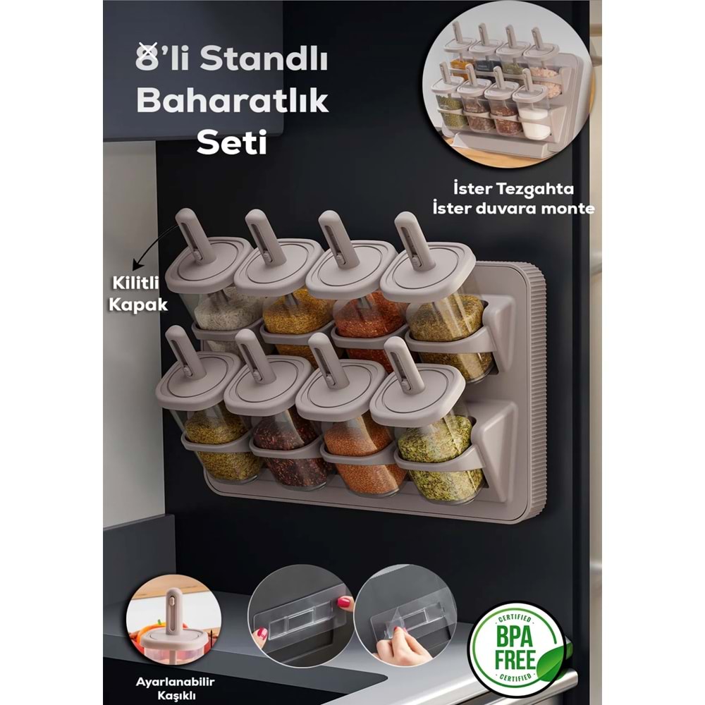 Porsima 1123 Kapiçino 8 Li Karma Stand Baharatlık (8 Kaşık)