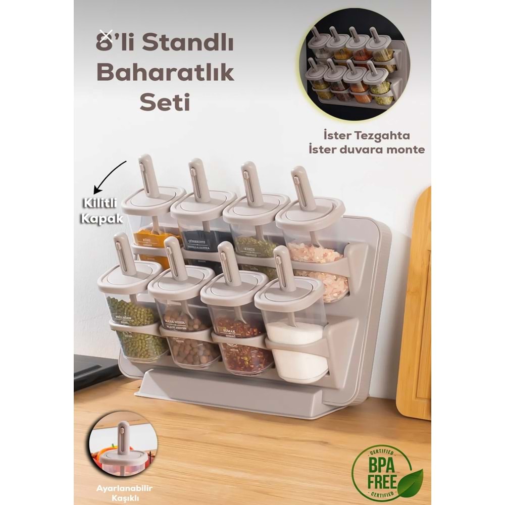 Porsima 1123 Kapiçino 8 Li Karma Stand Baharatlık (8 Kaşık)