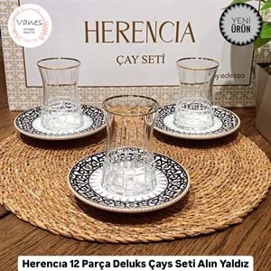 Herencıa 12 Parça Deluks Çay Seti Kesme Altın Yaldız (8 Paket)