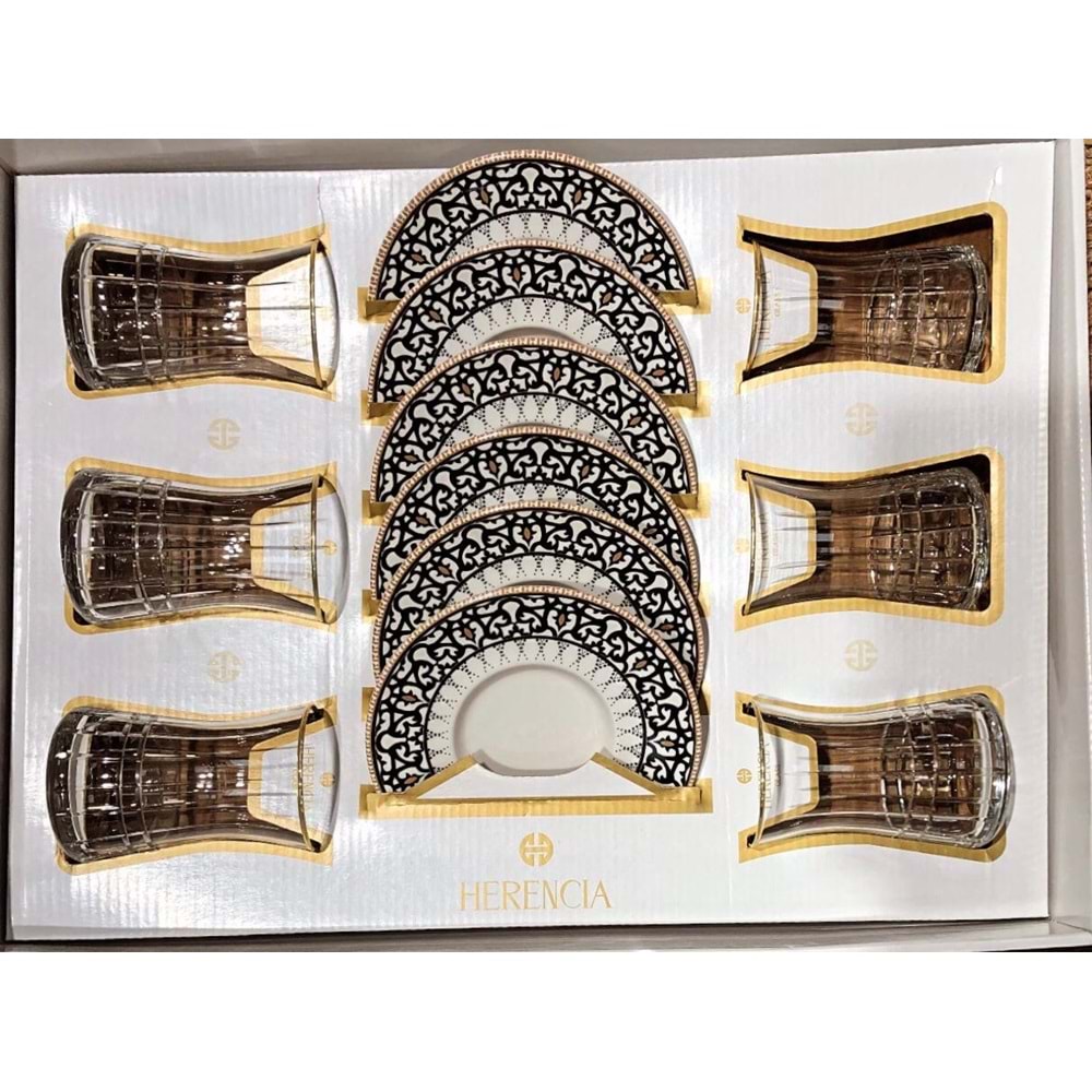 Herencıa 12 Parça Deluks Çay Seti Kesme Altın Yaldız (8 Paket)