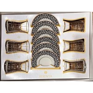 Herencıa 12 Parça Deluks Çay Seti Kesme Altın Yaldız (8 Paket)