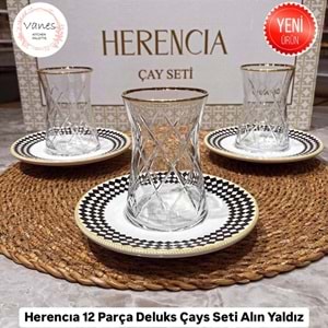 Herencıa 12 Parça Deluks Çay Seti Kesme Altın Yaldız (8 Paket)