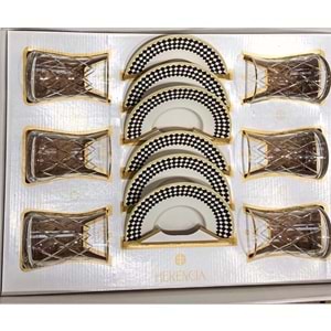 Herencıa 12 Parça Deluks Çay Seti Kesme Altın Yaldız (8 Paket)