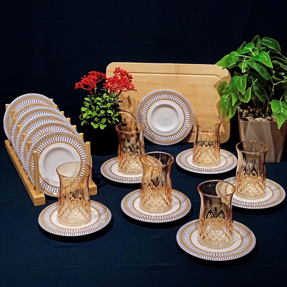 Vanes O327 12 Parça Hatır Çay Seti Oranj (6 Paket)