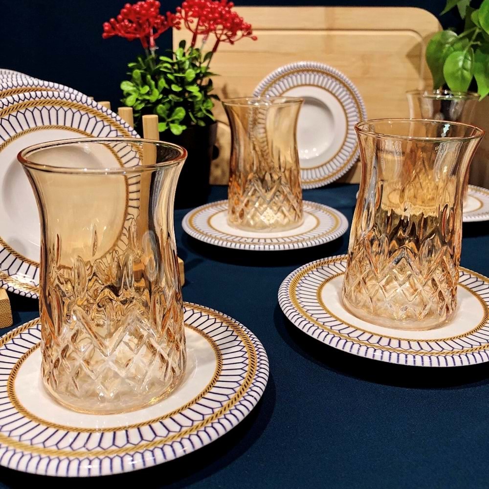 Vanes O327 12 Parça Hatır Çay Seti Oranj (6 Paket)