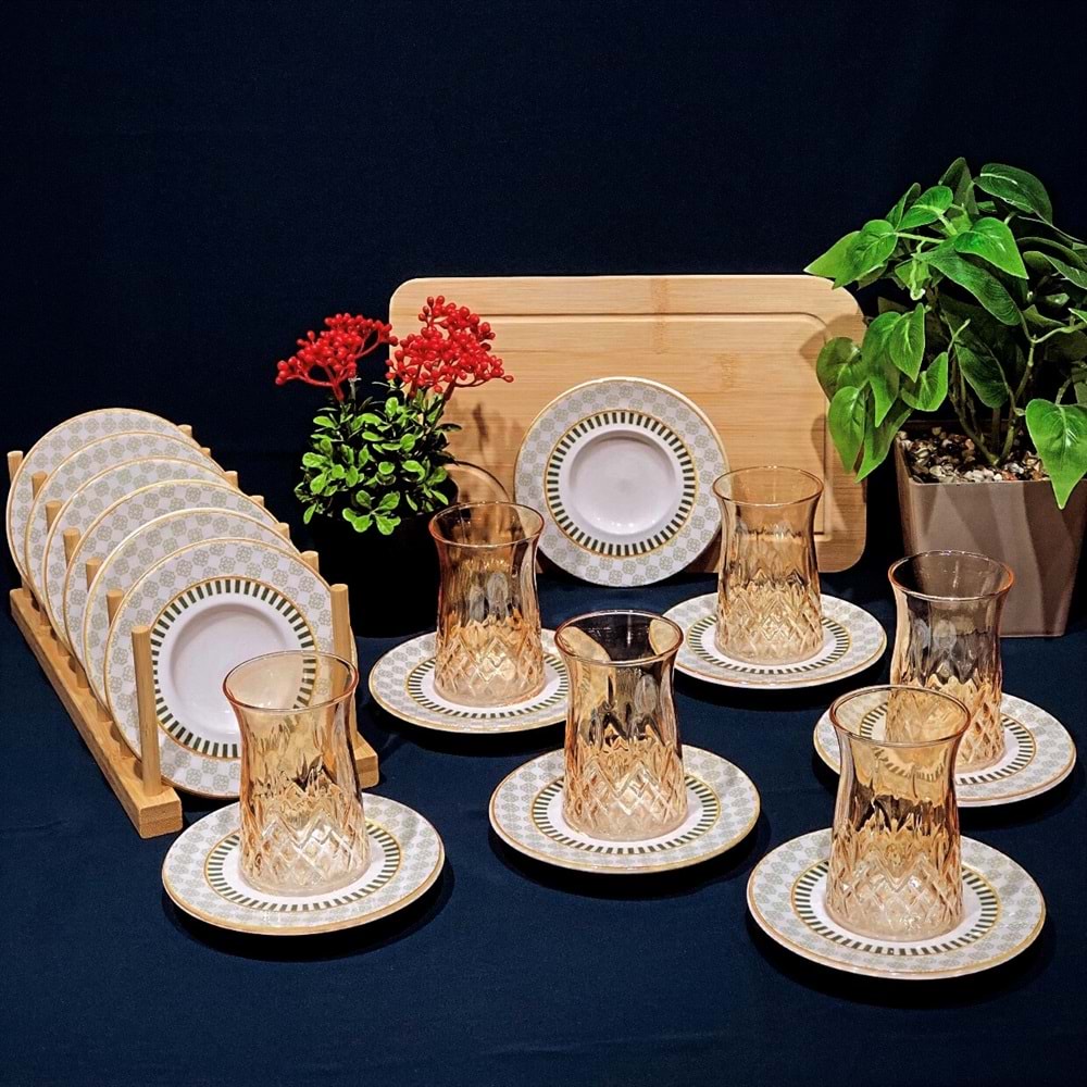 Vanes O327 12 Parça Hatır Çay Seti Oranj (6 Paket)