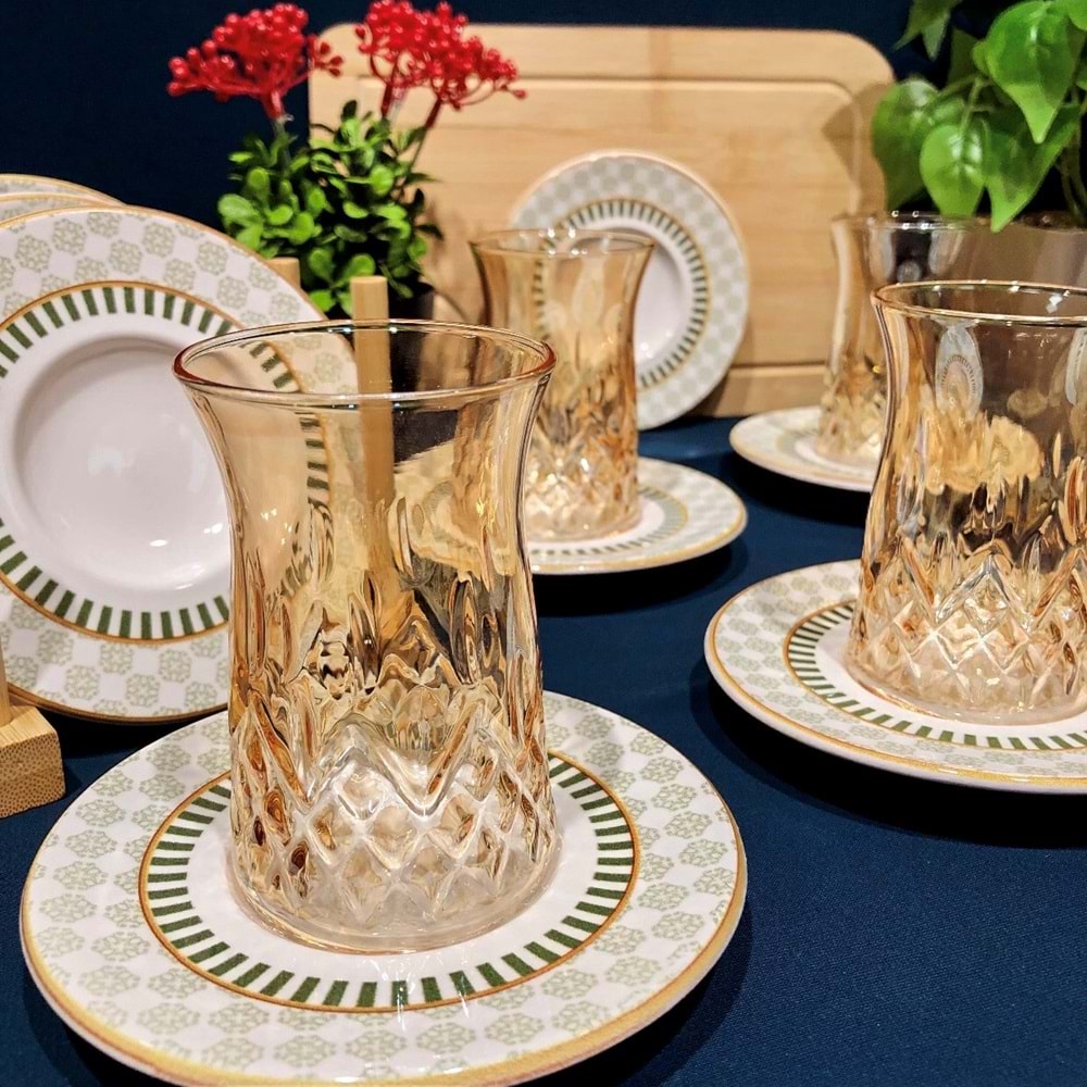 Vanes O327 12 Parça Hatır Çay Seti Oranj (6 Paket)