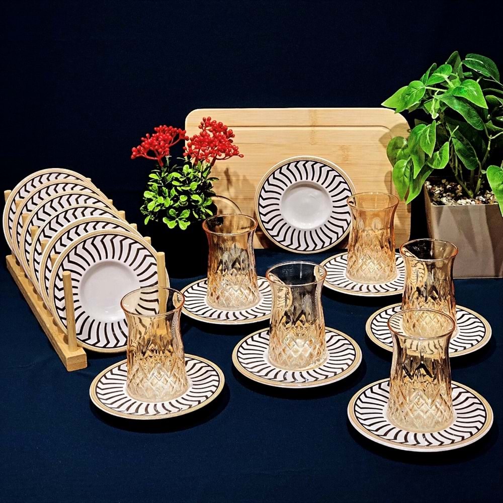 Vanes O327 12 Parça Hatır Çay Seti Oranj (6 Paket)