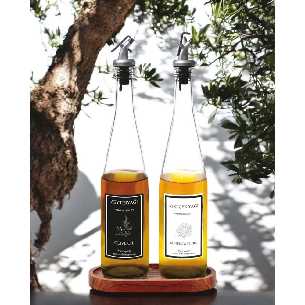 Vanes Oliva 750 Cc 2 Li Ahşap Standlı Damlatmaz Cam Yağlık (6 Paket)