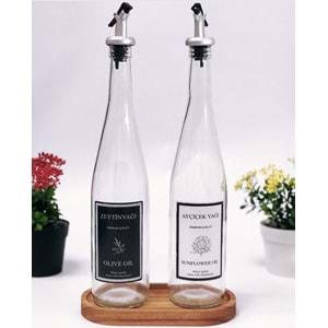 Vanes Oliva 750 Cc 2 Li Ahşap Standlı Damlatmaz Cam Yağlık (6 Paket)