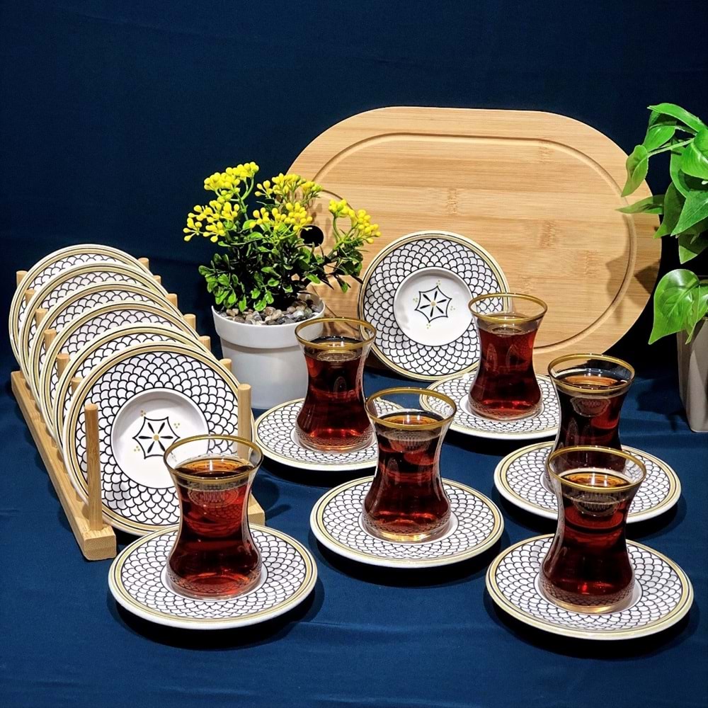 Vanes 12 Parça Hatır Çay Seti Yaldızlı (6 Paket)