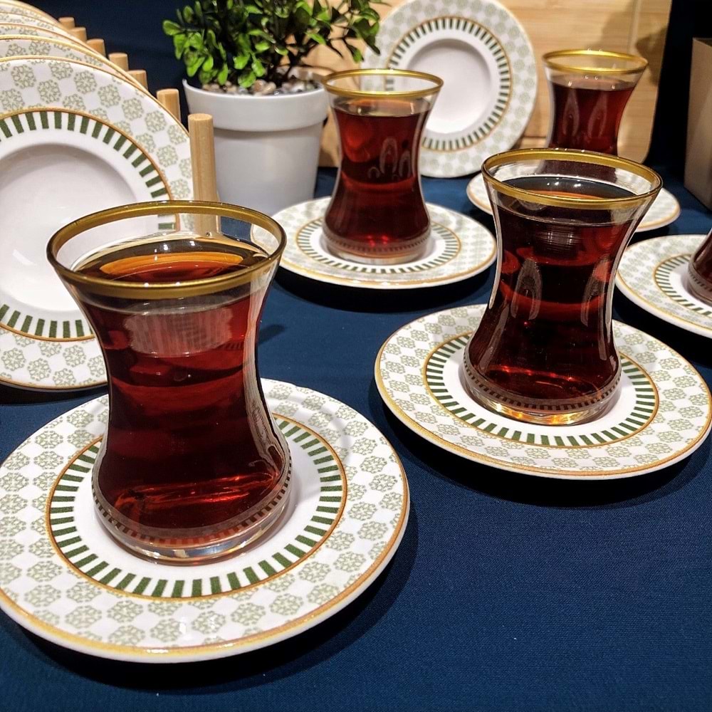 Vanes 12 Parça Hatır Çay Seti Yaldızlı (6 Paket)