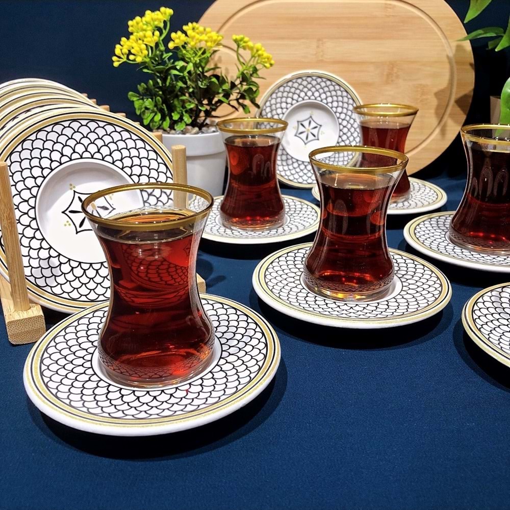 Vanes 12 Parça Hatır Çay Seti Yaldızlı (6 Paket)
