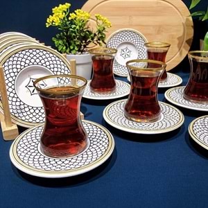 Vanes 12 Parça Hatır Çay Seti Yaldızlı (6 Paket)