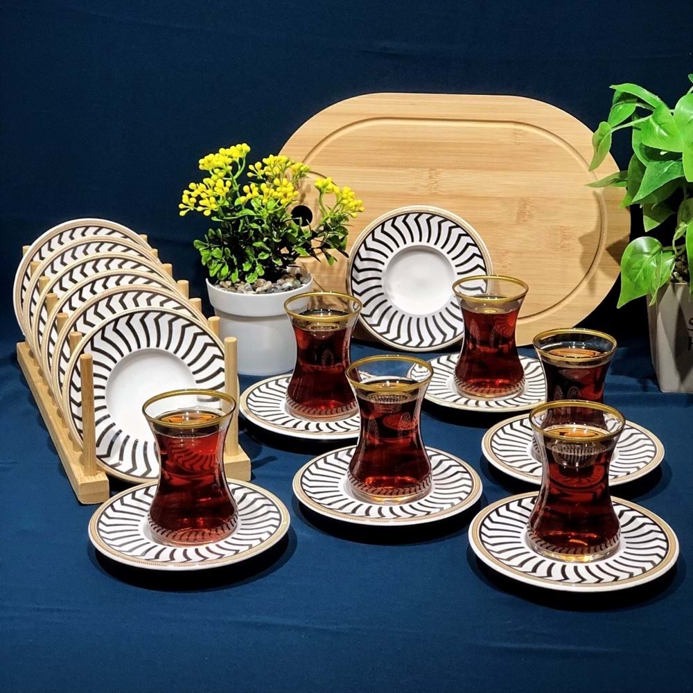 Vanes 12 Parça Hatır Çay Seti Yaldızlı (6 Paket)