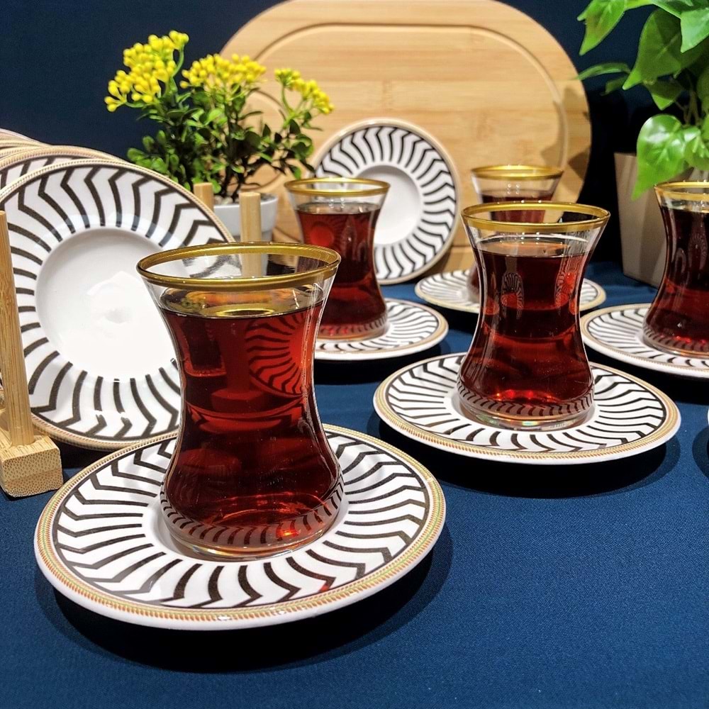 Vanes 12 Parça Hatır Çay Seti Yaldızlı (6 Paket)