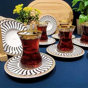 Vanes 12 Parça Hatır Çay Seti Yaldızlı (6 Paket)