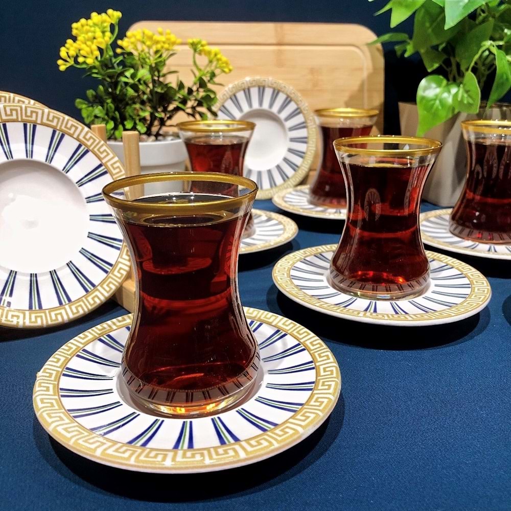 Vanes 12 Parça Hatır Çay Seti Yaldızlı (6 Paket)