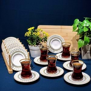 Vanes 12 Parça Hatır Çay Seti Yaldızlı (6 Paket)