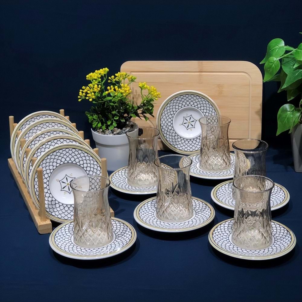 Vanes O327 12 Parça Hatır Çay Seti Füme (6 Paket)