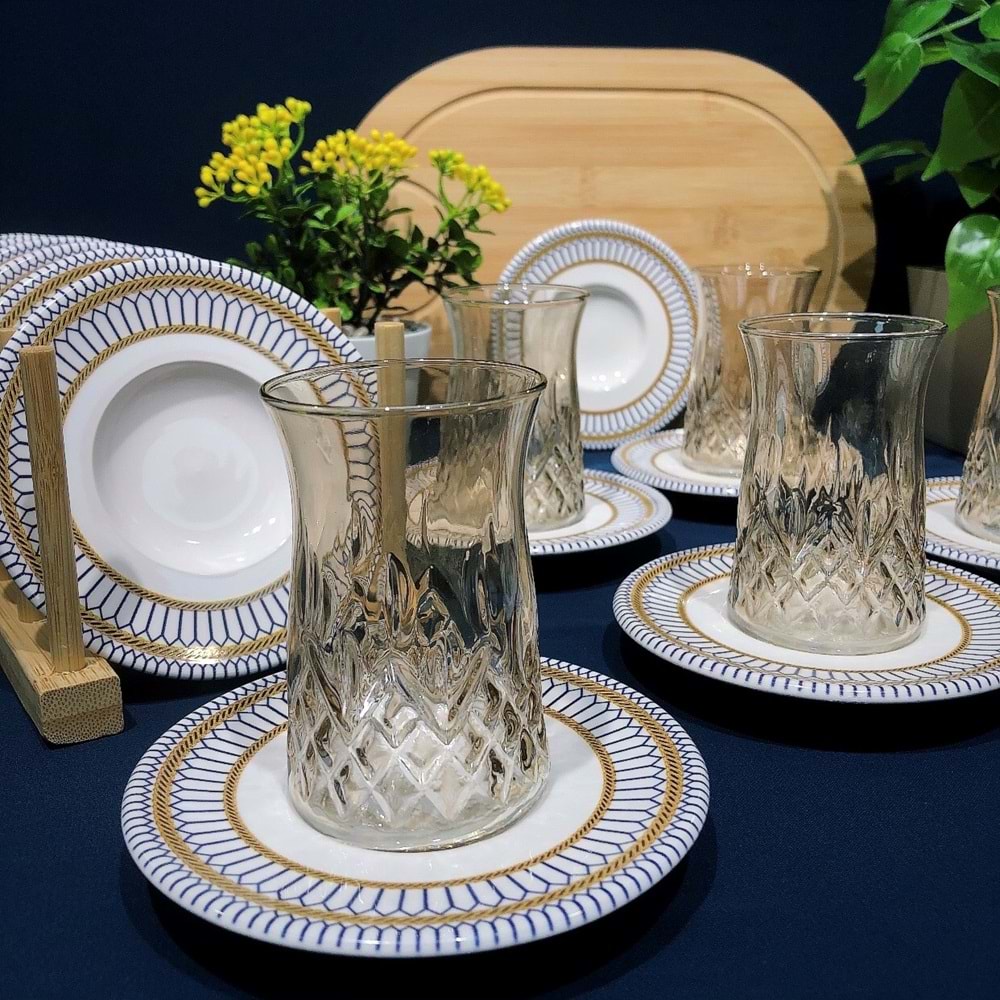 Vanes O327 12 Parça Hatır Çay Seti Füme (6 Paket)