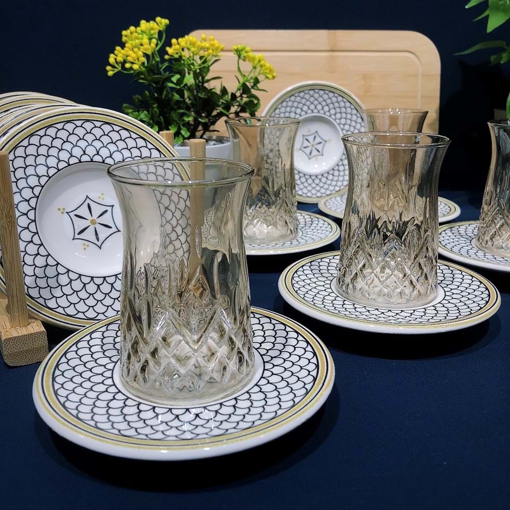 Vanes O327 12 Parça Hatır Çay Seti Füme (6 Paket)