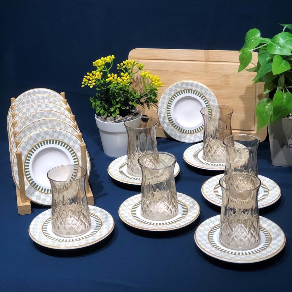 Vanes O327 12 Parça Hatır Çay Seti Füme (6 Paket)