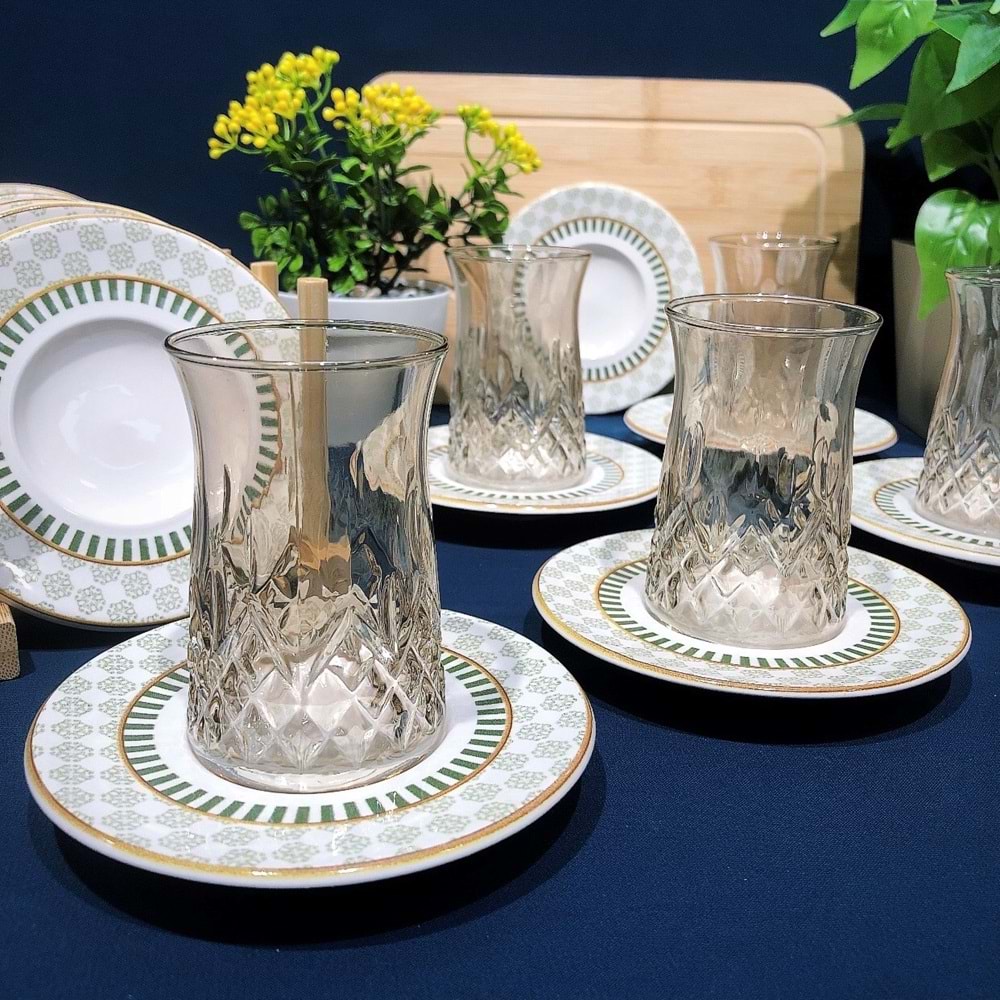 Vanes O327 12 Parça Hatır Çay Seti Füme (6 Paket)