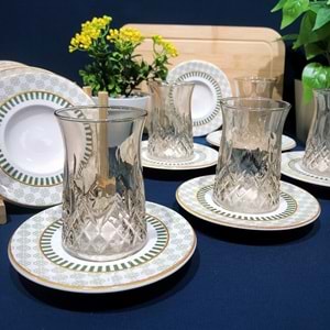 Vanes O327 12 Parça Hatır Çay Seti Füme (6 Paket)