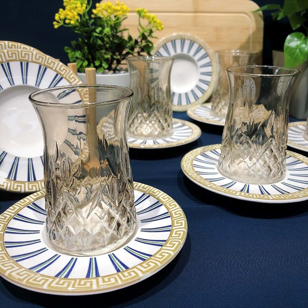 Vanes O327 12 Parça Hatır Çay Seti Füme (6 Paket)