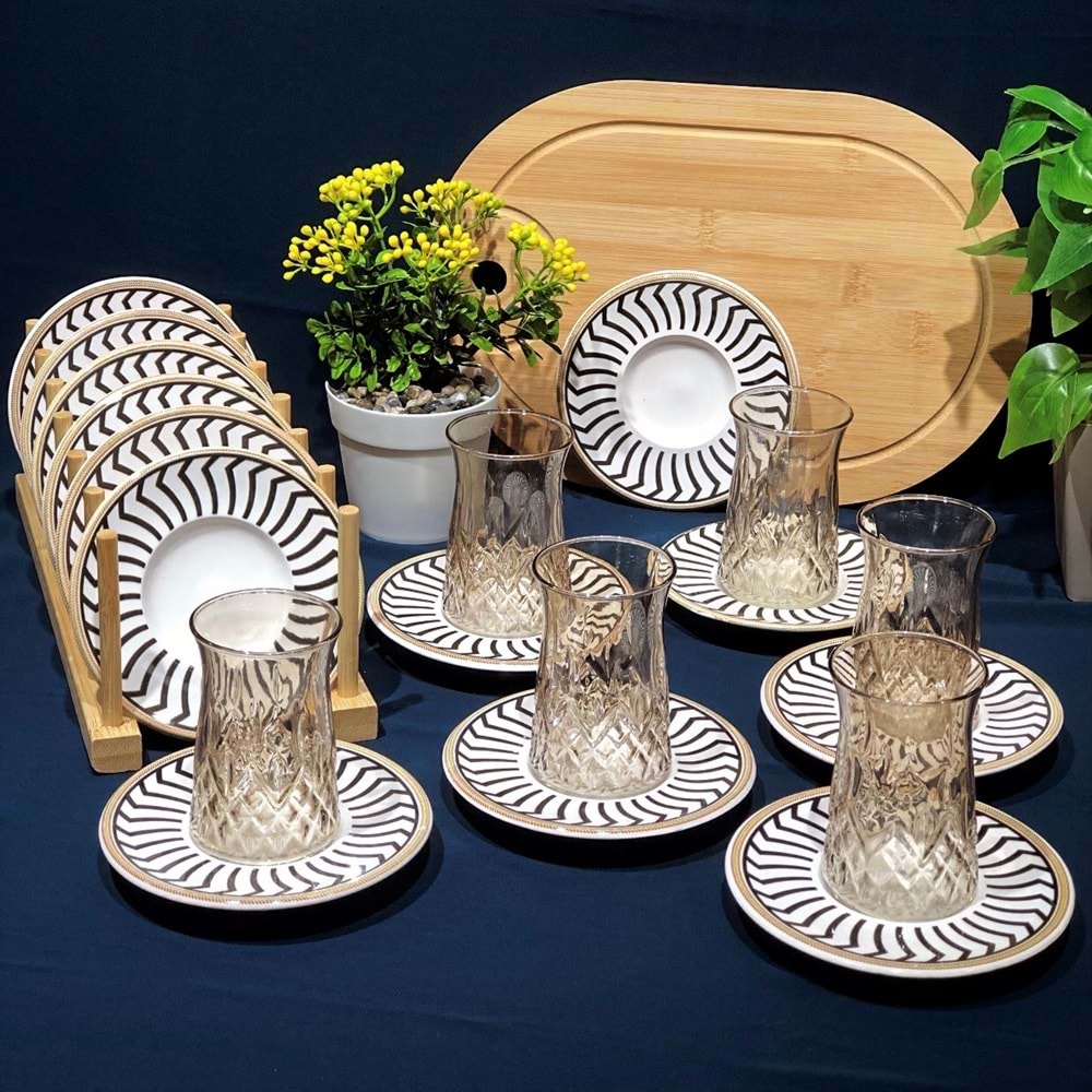 Vanes O327 12 Parça Hatır Çay Seti Füme (6 Paket)