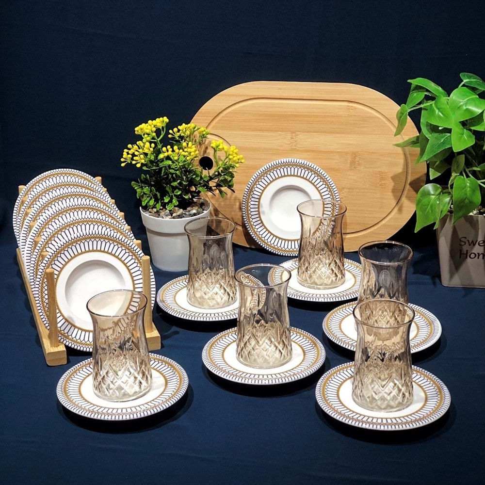 Vanes O327 12 Parça Hatır Çay Seti Füme (6 Paket)