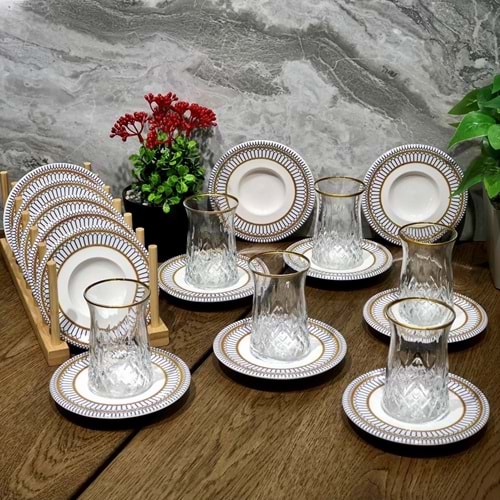 Vanes O327 12 Parça Hatır Çay Seti Yaldızlı (6 Paket)